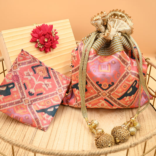 Patola Silk Hand Potli And Pocket Square Gift Set - Urban Roots