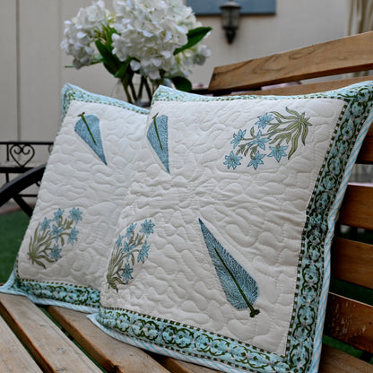 Quilted Hand Block Printed Cushion Cover (Set of 2) - Urban Roots