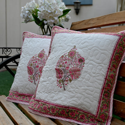 Quilted Hand Block Printed Cushion Cover (Set of 2) - Urban Roots