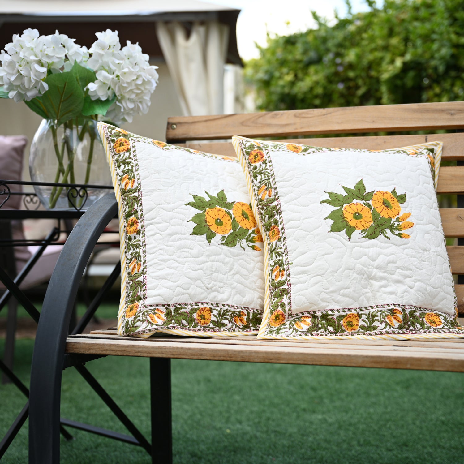 Quilted Hand Block Printed Cushion Cover (Set of 2) - Urban Roots
