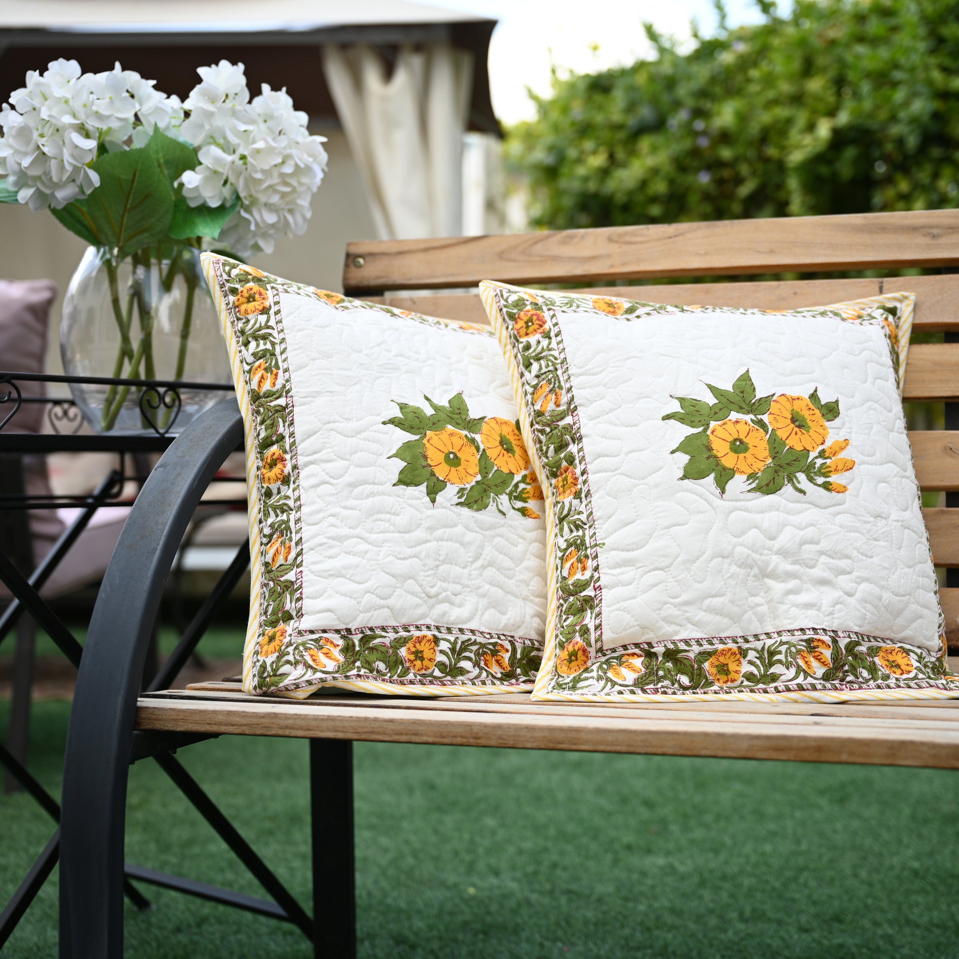 Quilted Hand Block Printed Cushion Cover (Set of 2) - Urban Roots