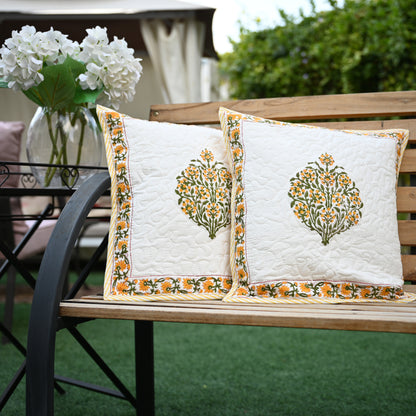 Quilted Hand Block Printed Cushion Cover (Set of 2) - Urban Roots