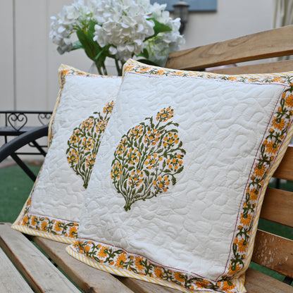 Quilted Hand Block Printed Cushion Cover (Set of 2) - Urban Roots