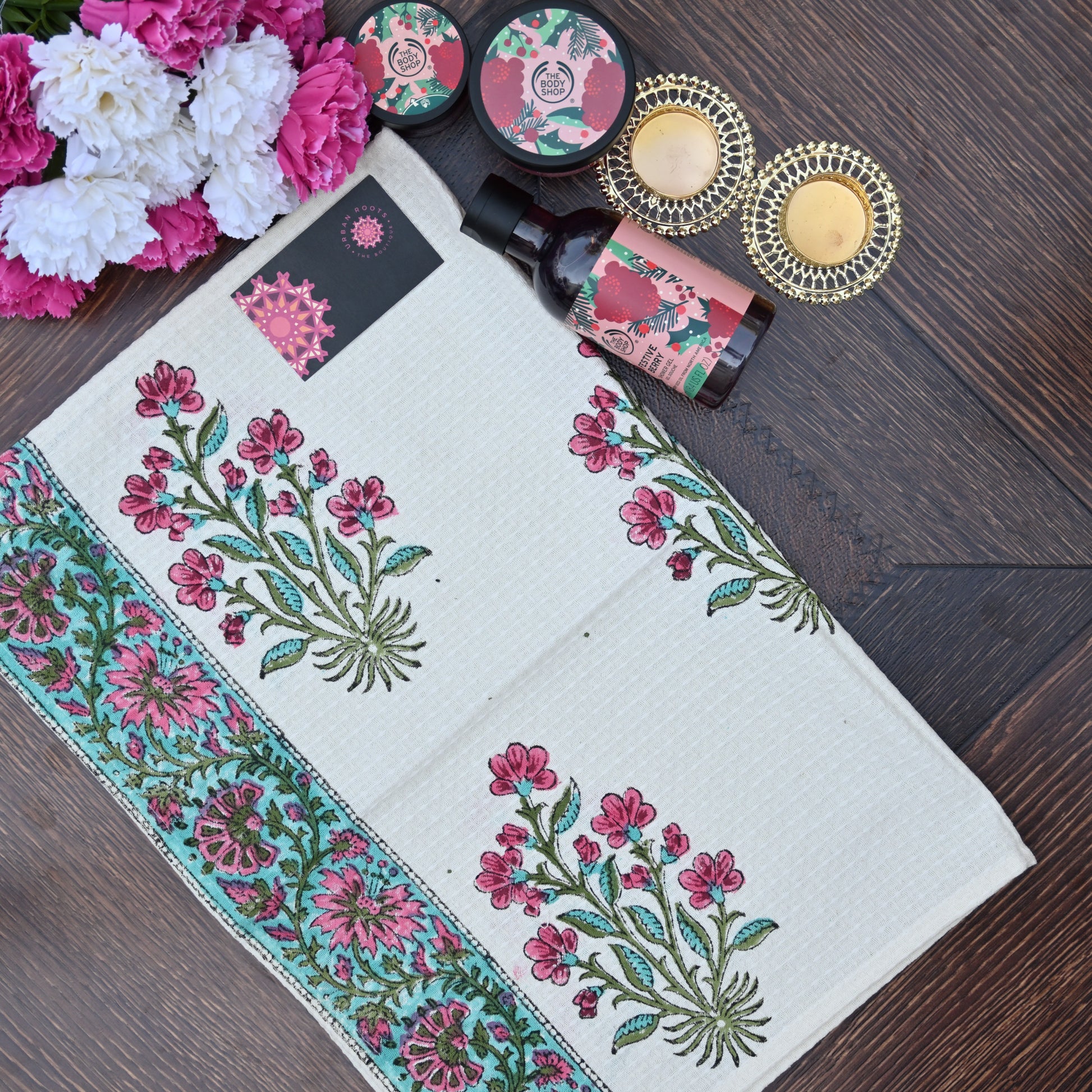 Hand Block Printed Waffle Towel Set (1+2) - Urban Roots