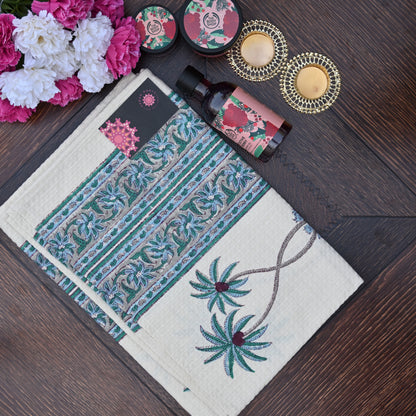 Hand Block Printed Waffle Towel Set (1+2) - Urban Roots