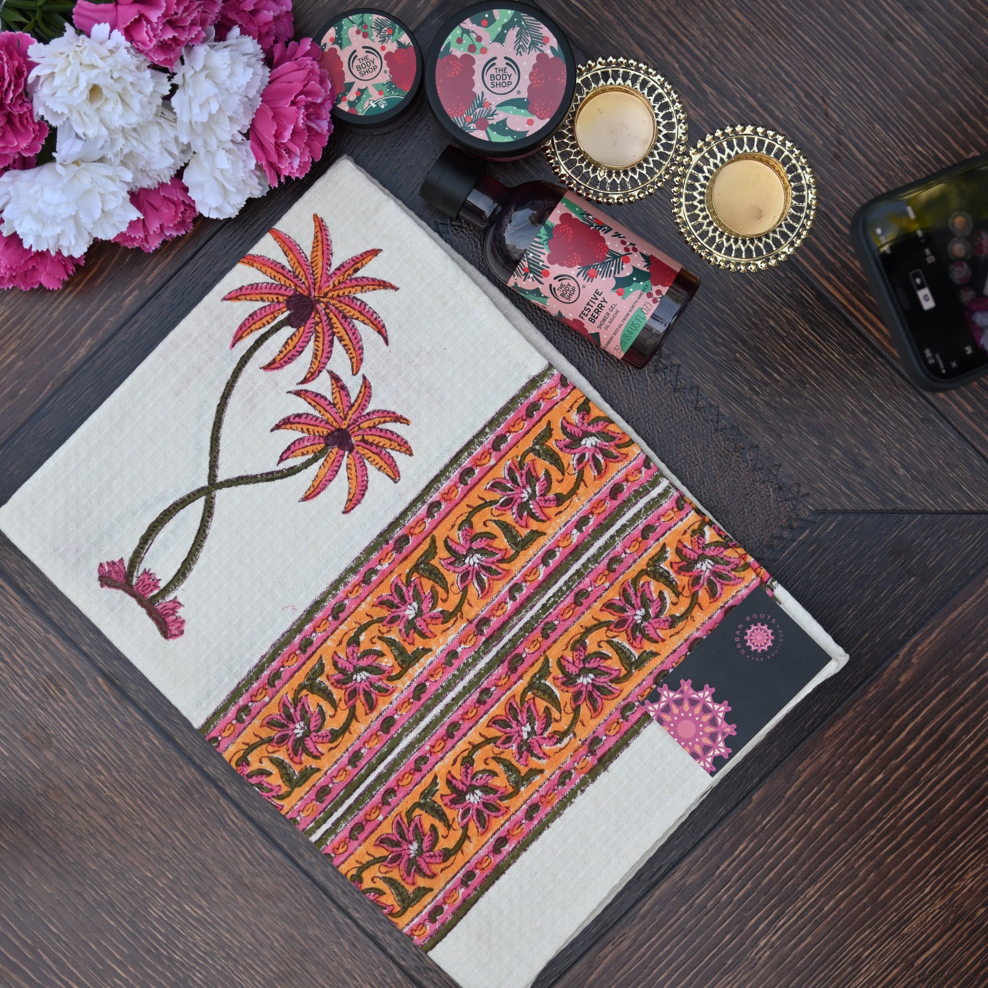 Hand Block Printed Waffle Towel Set (1+2) - Urban Roots