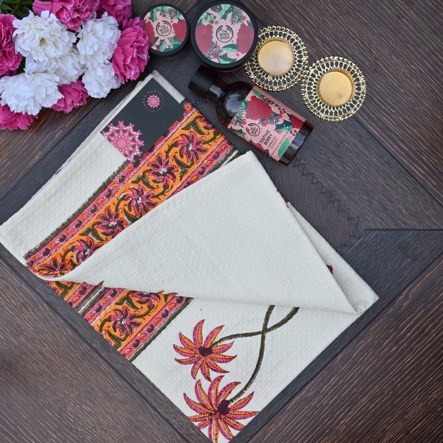 Hand Block Printed Waffle Towel Set (1+2) - Urban Roots