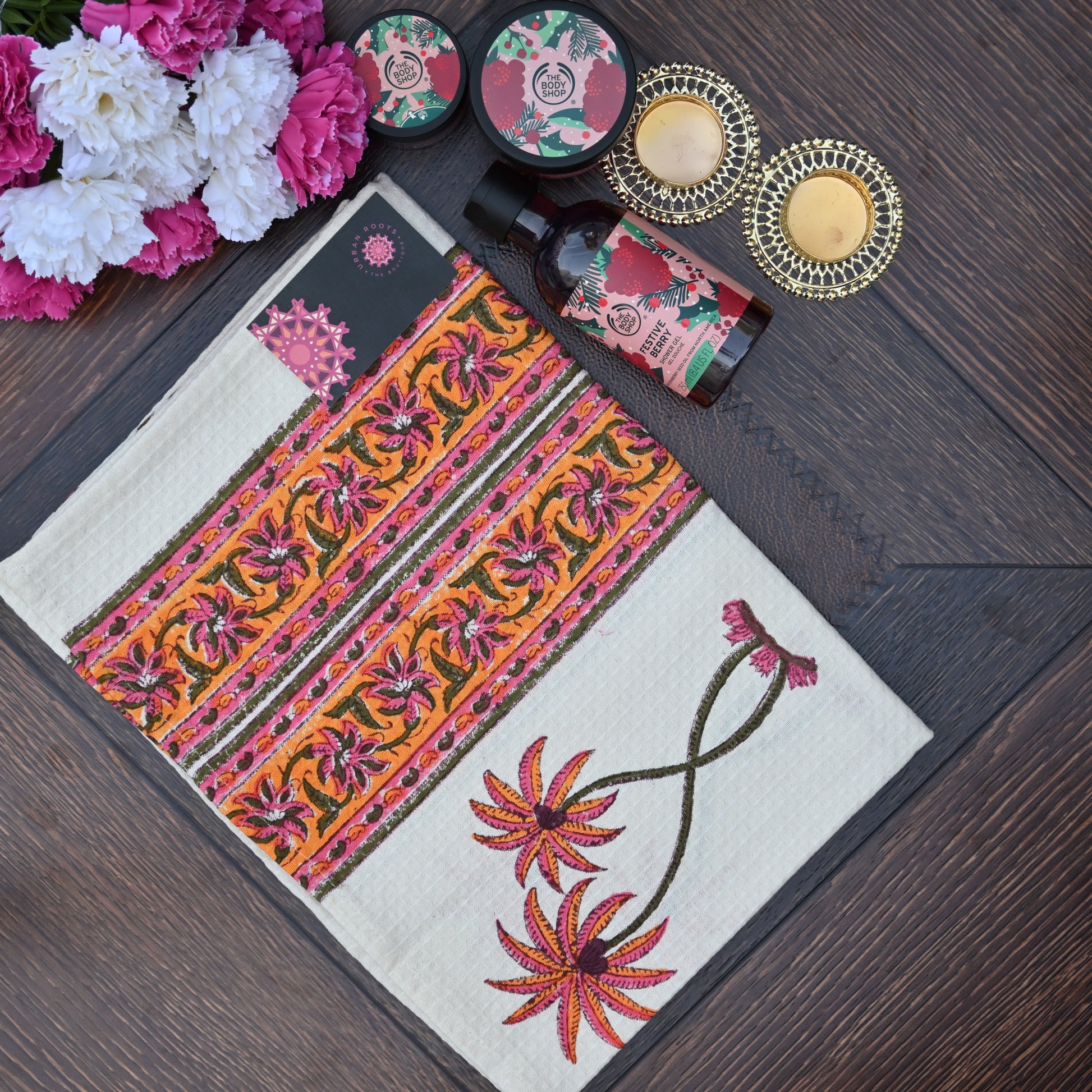 Hand Block Printed Waffle Towel Set (1+2) - Urban Roots