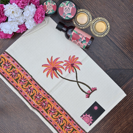 Hand Block Printed Waffle Towel Set (1+2) - Urban Roots