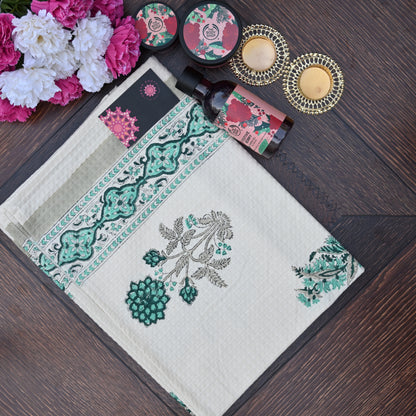 Hand Block Printed Waffle Towel Set (1+2) - Urban Roots