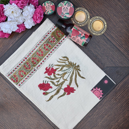 Hand Block Printed Waffle Towel Set (1+2) - Urban Roots