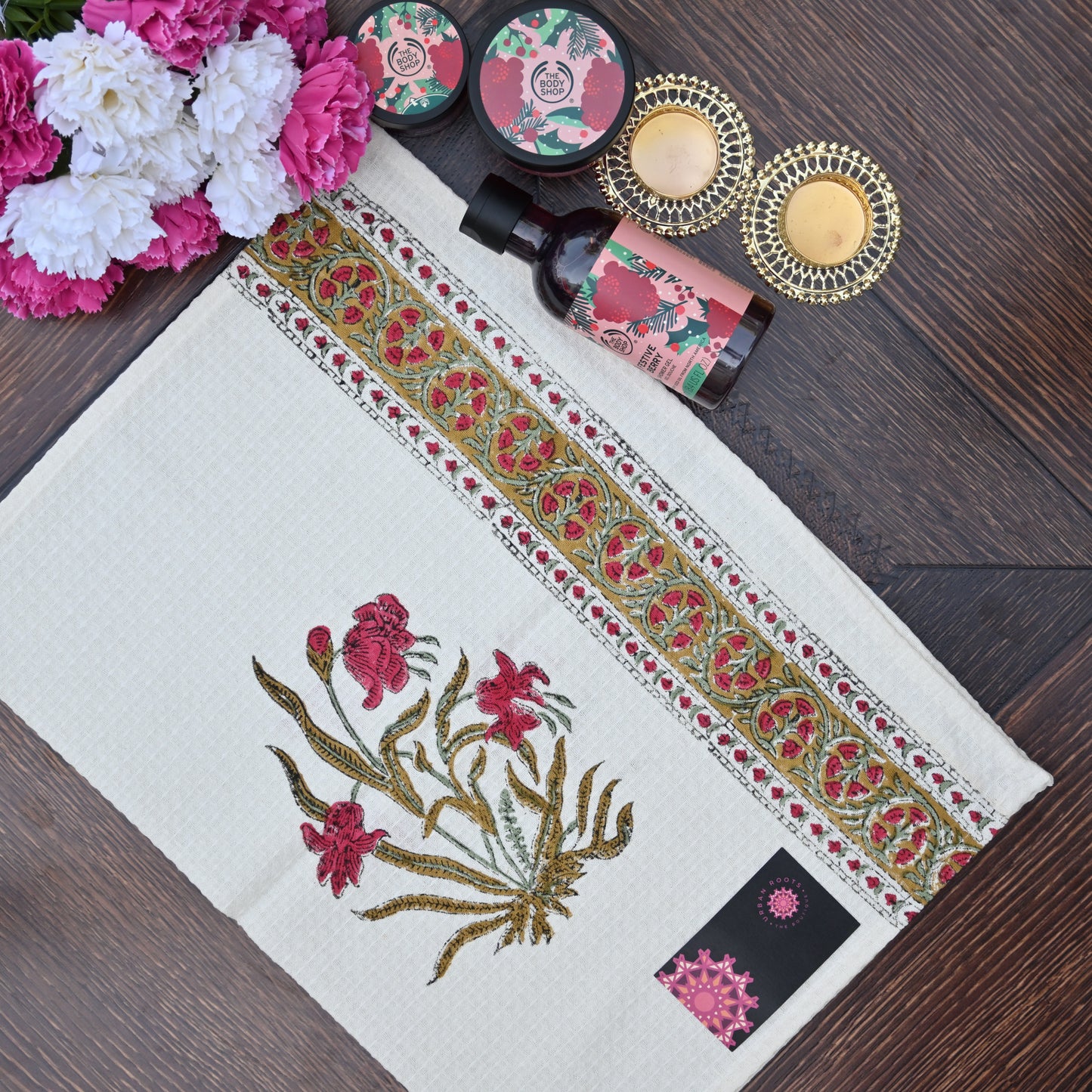 Hand Block Printed Waffle Towel Set (1+2) - Urban Roots