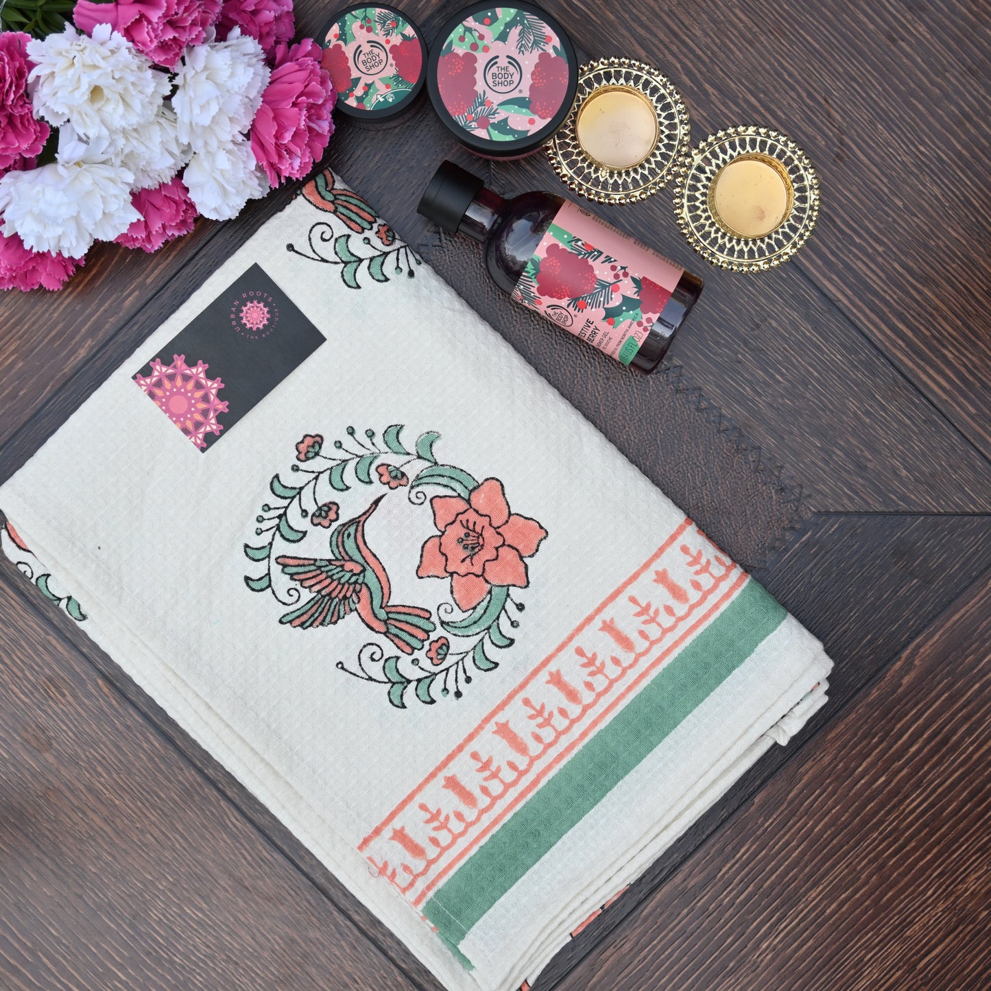Hand Block Printed Waffle Towel Set (1+2) - Urban Roots