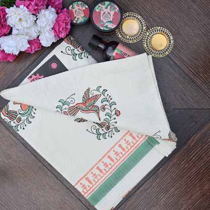 Hand Block Printed Waffle Towel Set (1+2) - Urban Roots