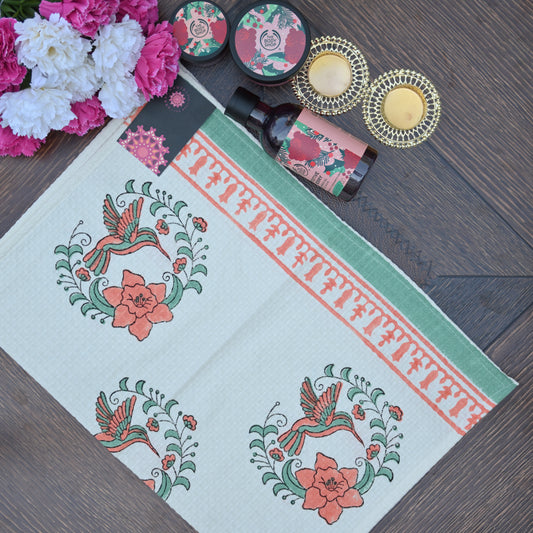 Hand Block Printed Waffle Towel Set (1+2) - Urban Roots